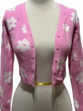 Hollister Pink & White Floral Cropped Cardigan